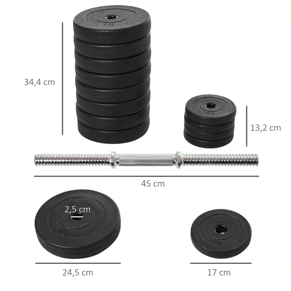 Håndvægtsæt, 50 kg, stål, sort