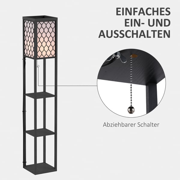 Gulvlampe med hylder, 26x26x160 cm, sort