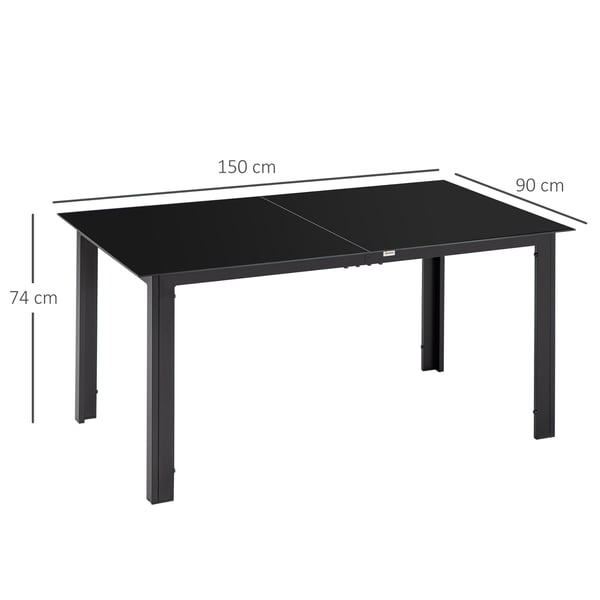 Havebord 150x90x74 cm Sort Glas Udendørs