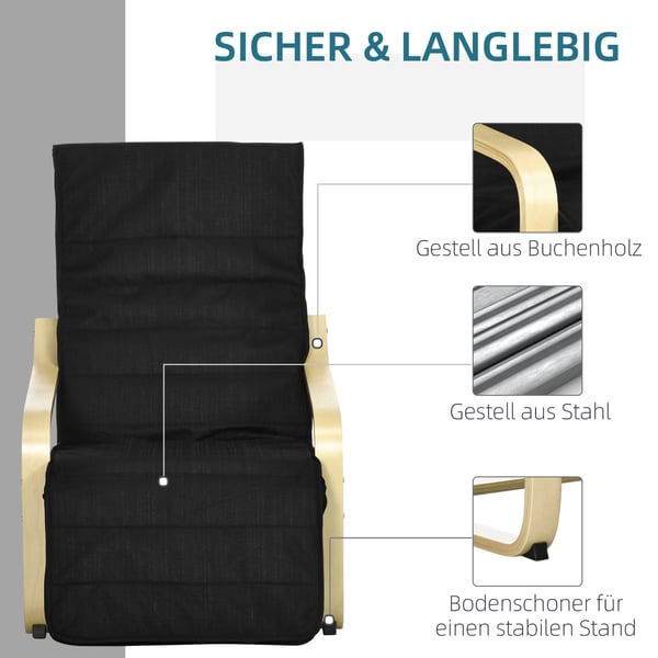 Reclinerstol, 66,5x94x100 cm, Sort