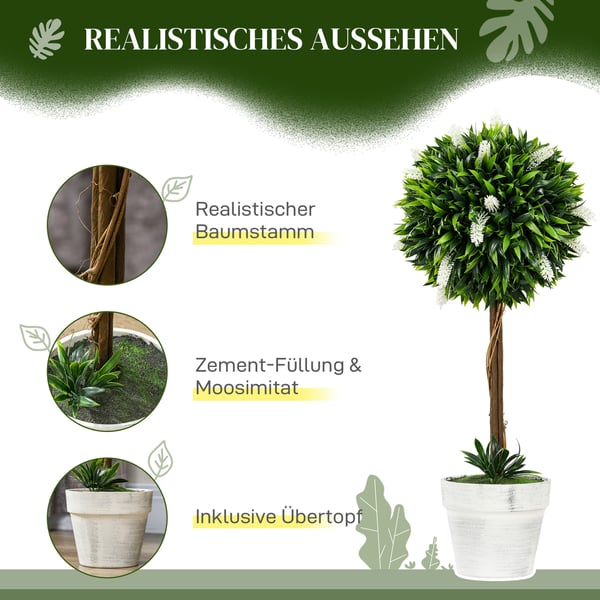 Kunstig plante, stor lavendel 2 dele sæt, 60x24 cm, hvid