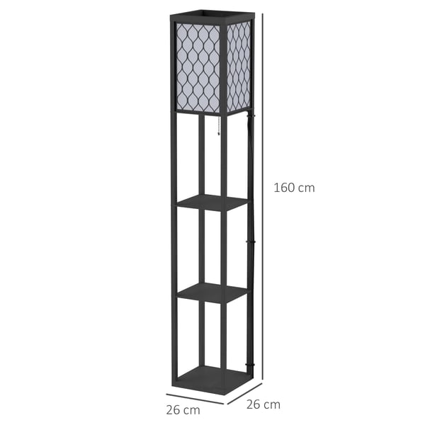 Gulvlampe med hylder, 26x26x160 cm, sort