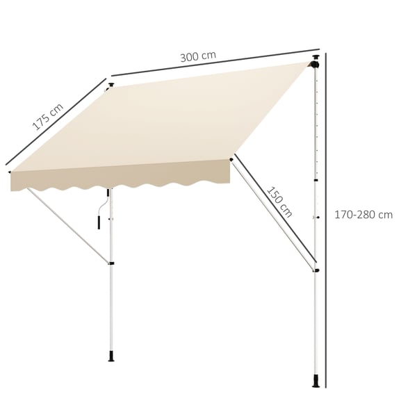 Ulosvedettävä markiisi, 300x150x170-280 cm, Beige