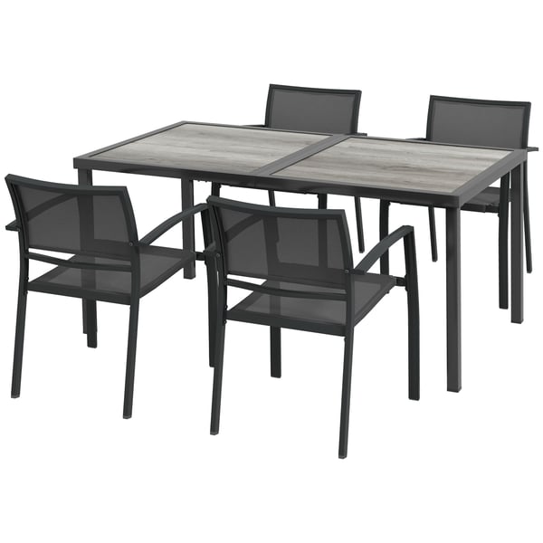 Ulkoruokailuryhmä, 5-osainen, 150x87x72 cm pöytä, 55,5x59x80 cm tuolit, harmaa