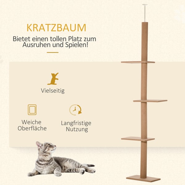 Kattetårn, Justerbar Kradsetræ, 43x27x228-260 cm, Brun