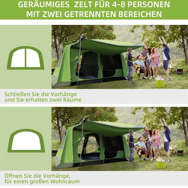 Campingtelt, 405x305x225 cm, Grøn
