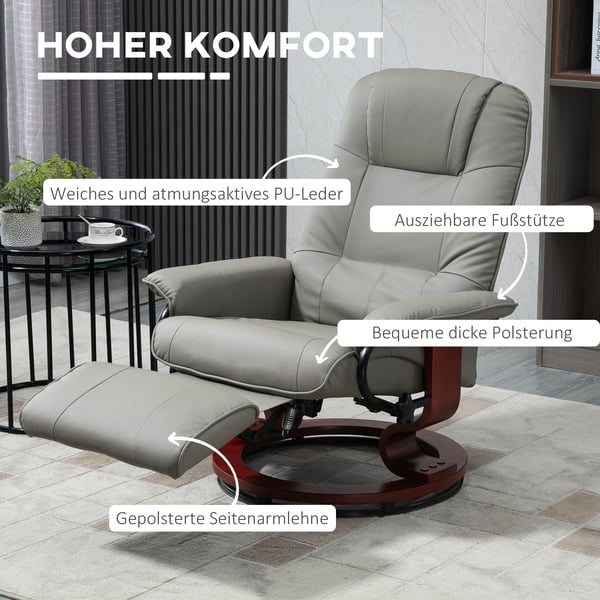 Fåtölj med recliner, 78x87x100 cm, Grå