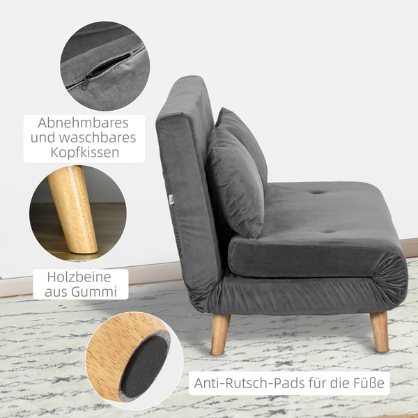 Soffa med bäddfunktion, 130x78x79 cm, grå