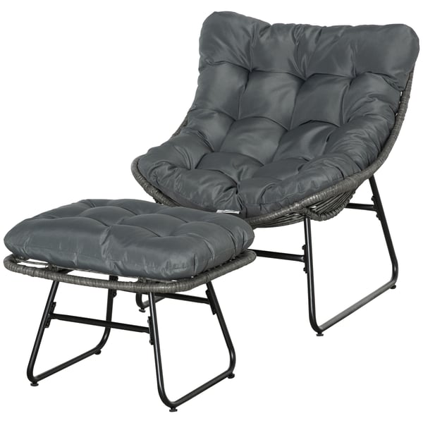 Rottinkinen lepotuoli jalkarahilla, 69x76x70 cm, harmaa