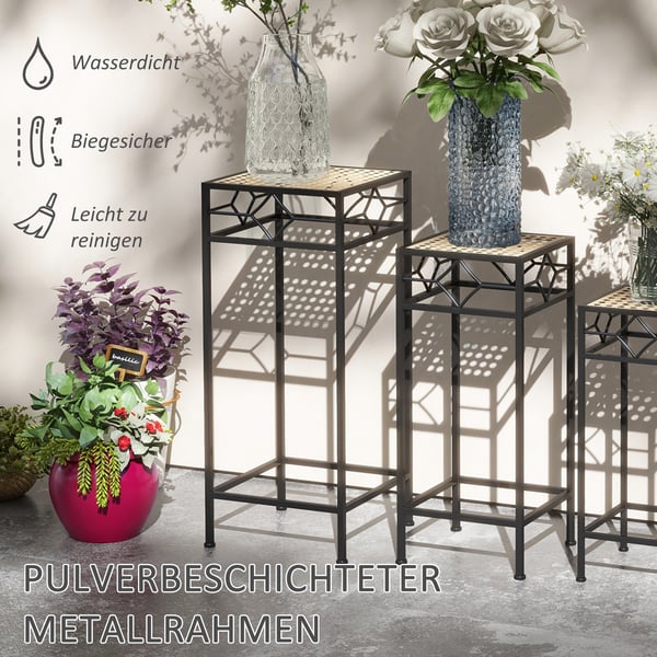 Planteholder, 28x28x66 cm, 24x24x56 cm, 20x20x46 cm, Sort og Guld