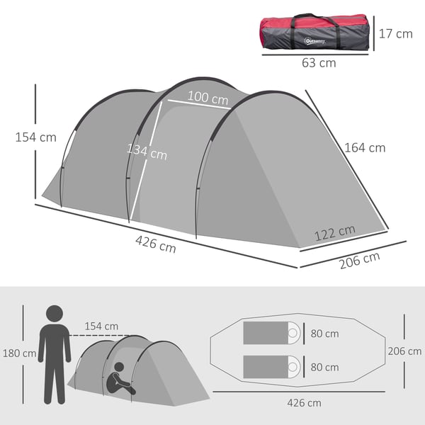 Campingtält, 426x206x154 cm, Grå