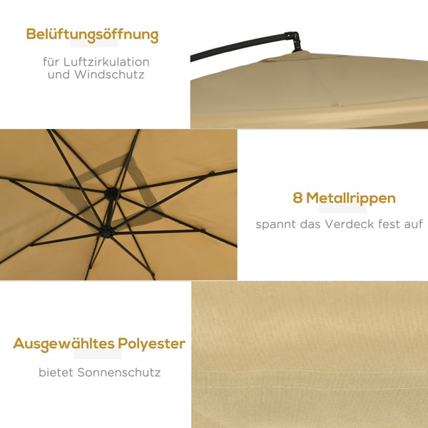 Riippuvarjo, 295x295x260 cm, beige