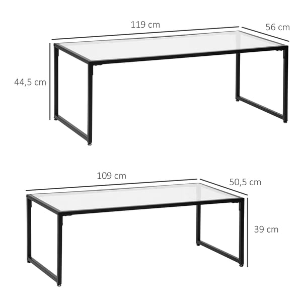 Sofabord Sæt, 119x56x44,5 cm og 109x50,5x39 cm, Sort