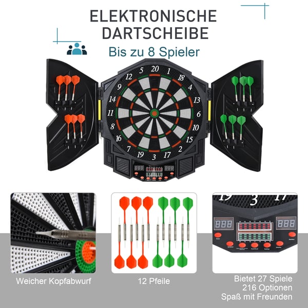 Elektronisk dartskive, 49x54,6x5,5 cm, Sort