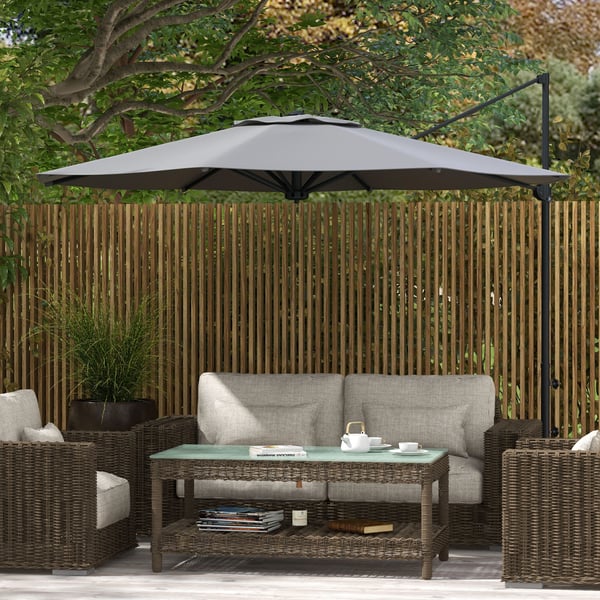 Fritstående parasol, 294x242 cm, mørkegrå