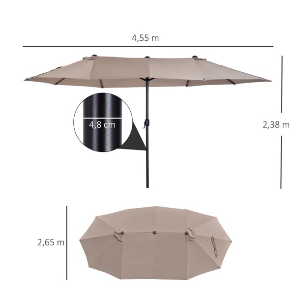 Dobbelt Terrasseparasol, 460x270x240 cm, Lysebrun