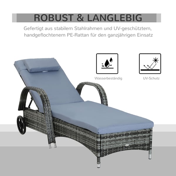 Solstol, 200x73x30-103 cm, Grå