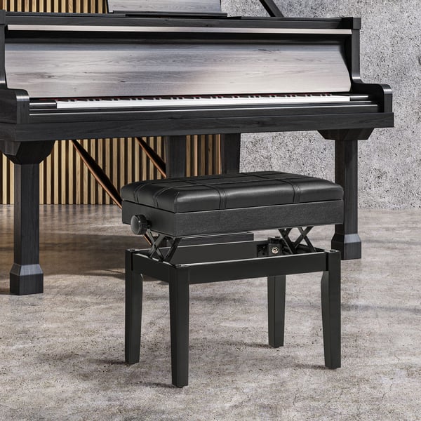 Klaverbænk, Justerbar Højde, 63x35x46-56 cm, Sort