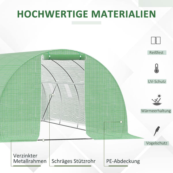 Gå-ind Polytunnel Drivhus, 600x300x200 cm, Grøn