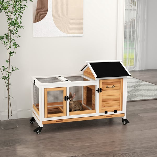Litet djurhus 108x58x73,5 cm gul, trä