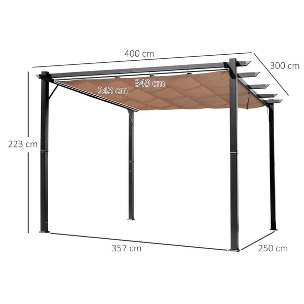 Pergola, 300x400x223 cm, Harmaa, Ruskea