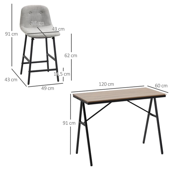 Barbordssæt, 120x60x91 cm, lysebrun