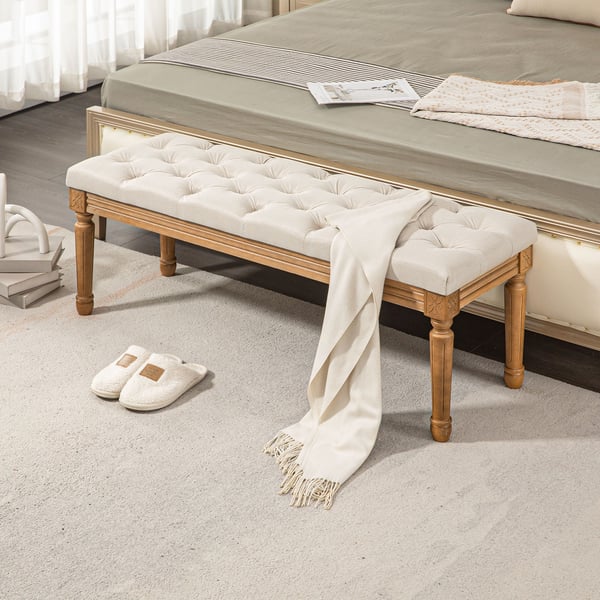 Polstret bænk, 120x41x48 cm, creme