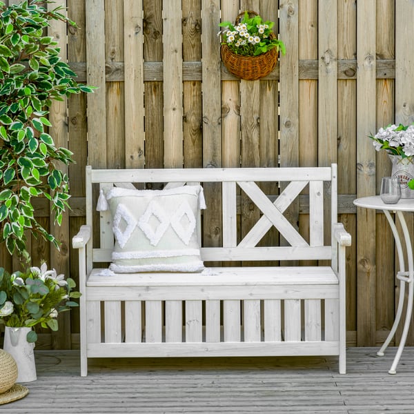 Havebænk med opbevaring, 115x61x85 cm, Hvid