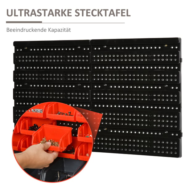 Opbevaringssystem, Vægmonteret hylde med stabelbare kasser, 37,5x18x63 cm, Rød, Grå, Sort, plast