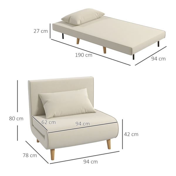 Bäddsoffa, 94x78x80 cm, Krämvit