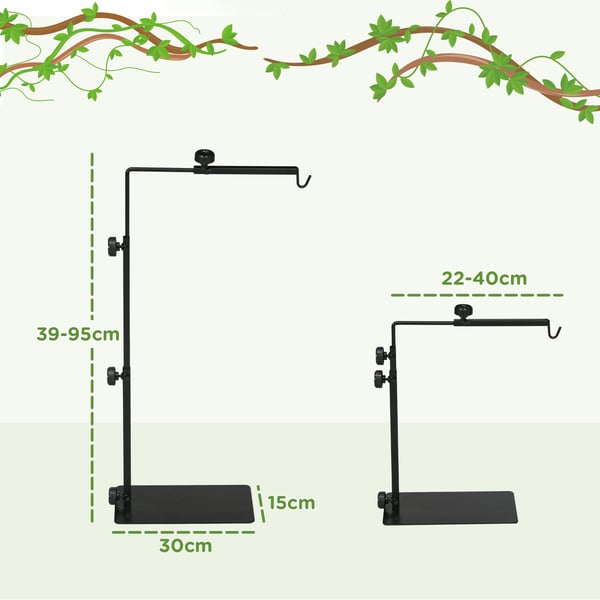 Ställ för reptilvärmelampa, justerbar, 40x15x95 cm, svart