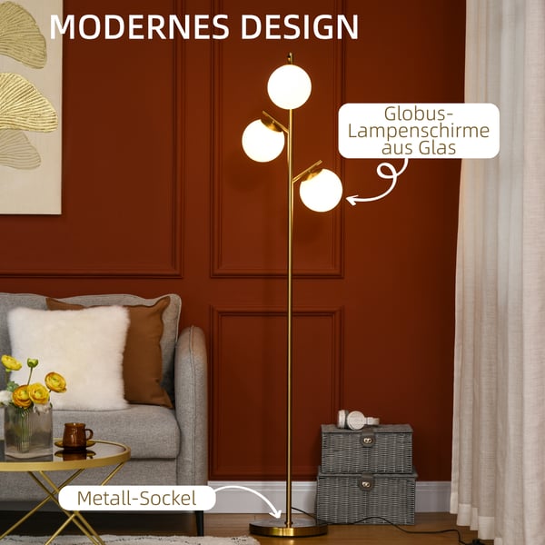 Gulvlampe, 27x169 cm, Guld Hvid
