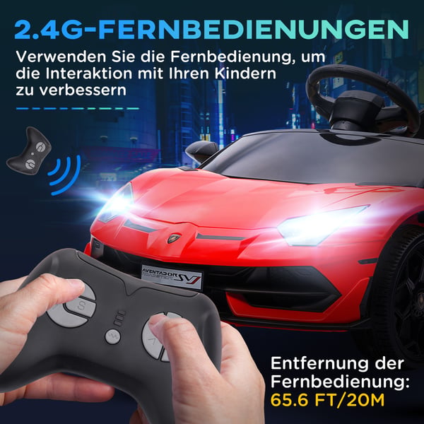 Elektrisk Ride-On Bil, Licenseret Lamborghini Aventador SVJ Roadster, 107,5x63x42 cm, Rød