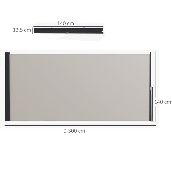 Udtrækkelig Side Markise, 300x140 cm, Lysegrå