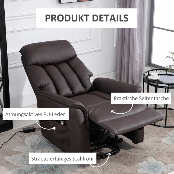 Elektrisk reclinerfåtölj, 80x94x104 cm, Brun