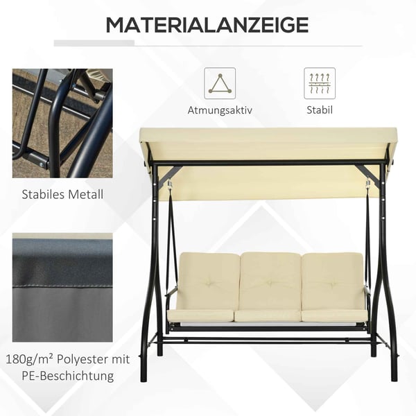 Havesving, 2 i 1 Hollywood gyngeseng, 195x117x175 cm, Beige