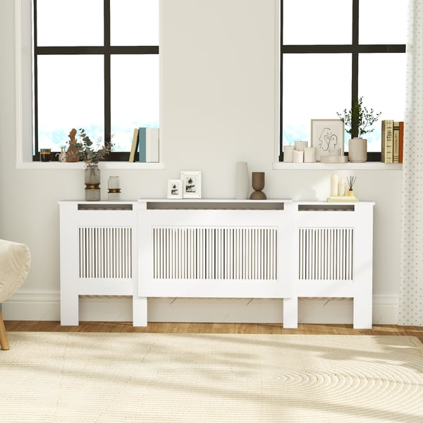 Radiatordæksel, 125-201x19x81,5 cm, Hvid