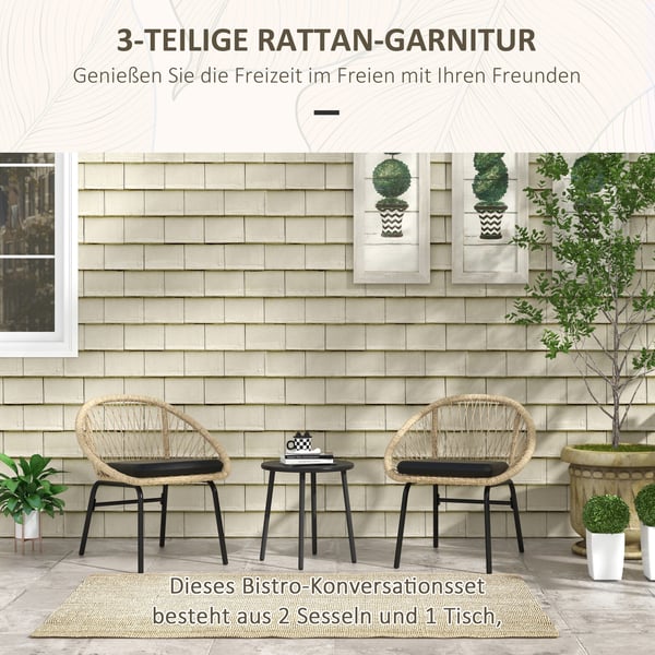 Rattan Havemøbelsæt, 70x63x73 cm, Gul