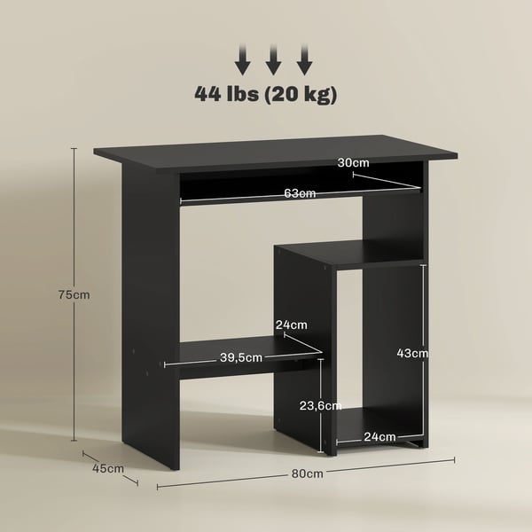 Datorbord, 80x45x75 cm, svart