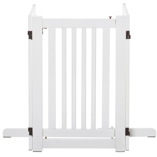 Kæledyrsport, Fritstående justerbar sikkerhedsport i træ, 155x1.5x76 cm, Hvid