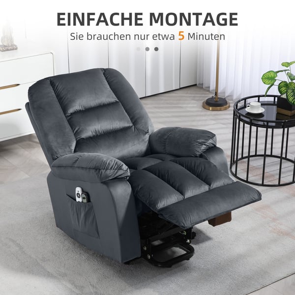 Fåtölj med recliner, 85x94x107 cm, Grå