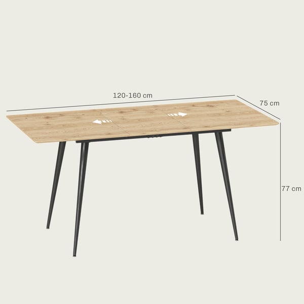 Laajennettava ruokapöytä, 120x75x77 cm / 160x75x77 cm, luonnonväri