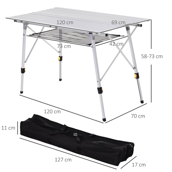 Fällbart bord, 120x69x59-78 cm, Silver, Aluminium