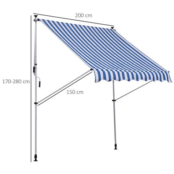 Utdragbart markis, 200x150x170-280 cm, blå och vit