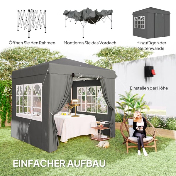 Pop-up Pavillon, 250x250x268 cm, Mørkegrå