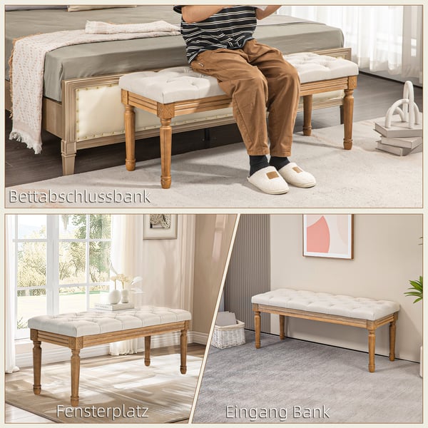 Polstret bænk, 120x41x48 cm, creme