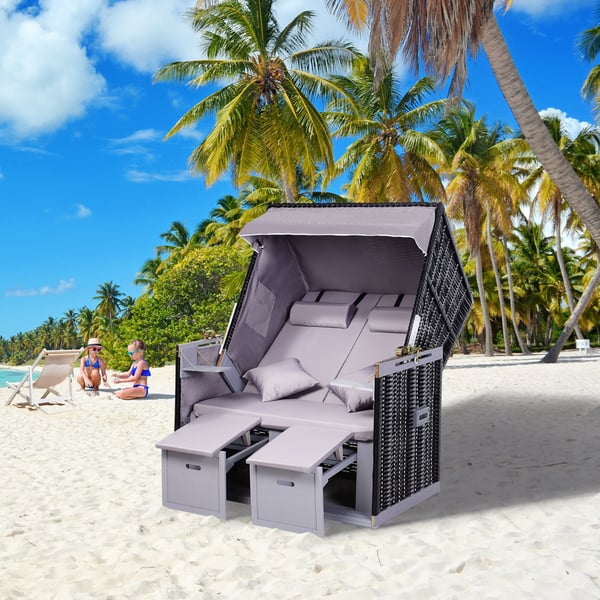 Dobbelt strandstol, 118x79x50 cm, grå