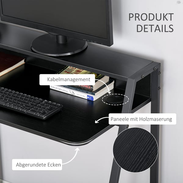Computerskrivebord, 84x45x85 cm, Sort
