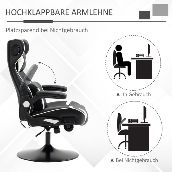 Gamingstol, Justerbar ergonomisk computerstol med højttalere, 69x73x118 cm, Hvid