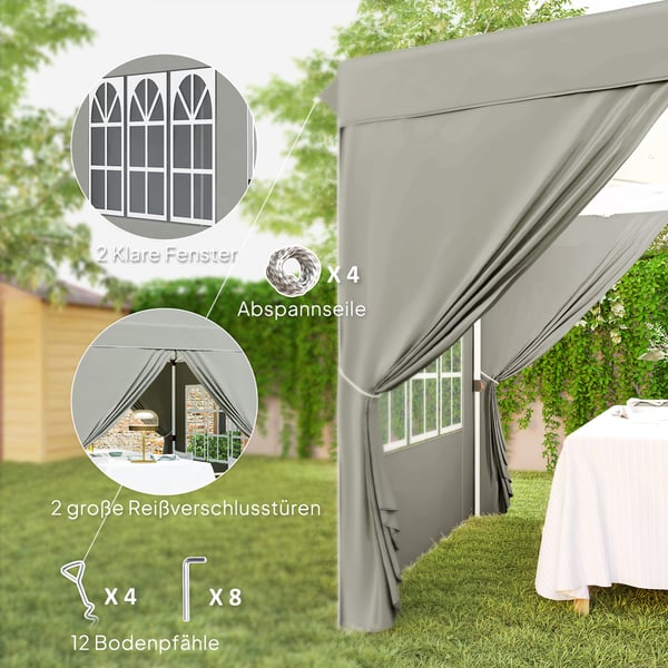 Pop-up Pavillon, 248x248x270 cm, Lysegrå